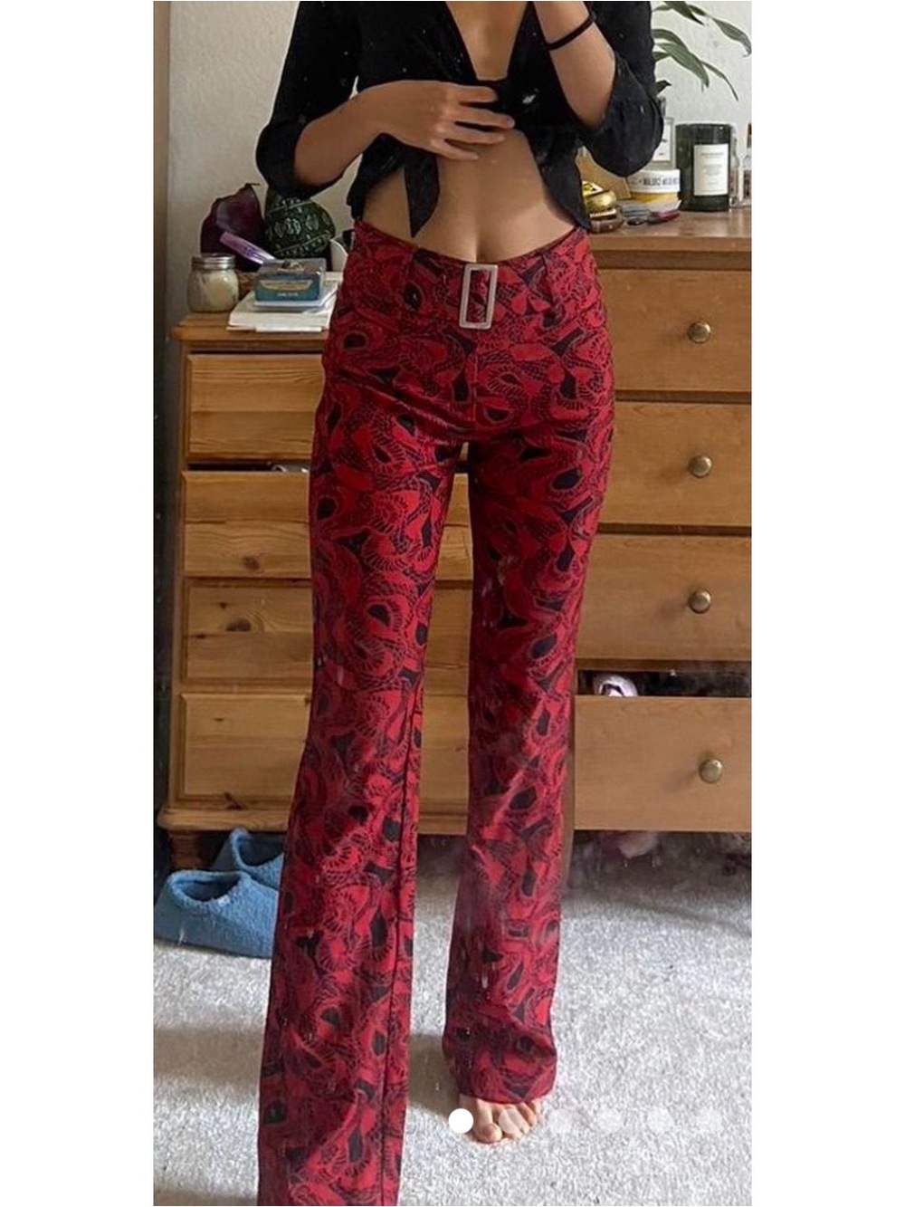 I.AM.GIA Colton Flare Pant Red Snake Belted High Waist XS Pants